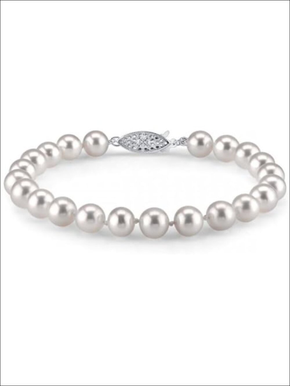 White Freshwater Pearl Bracelet with 14k Gold Plated Clasp, 8" Length